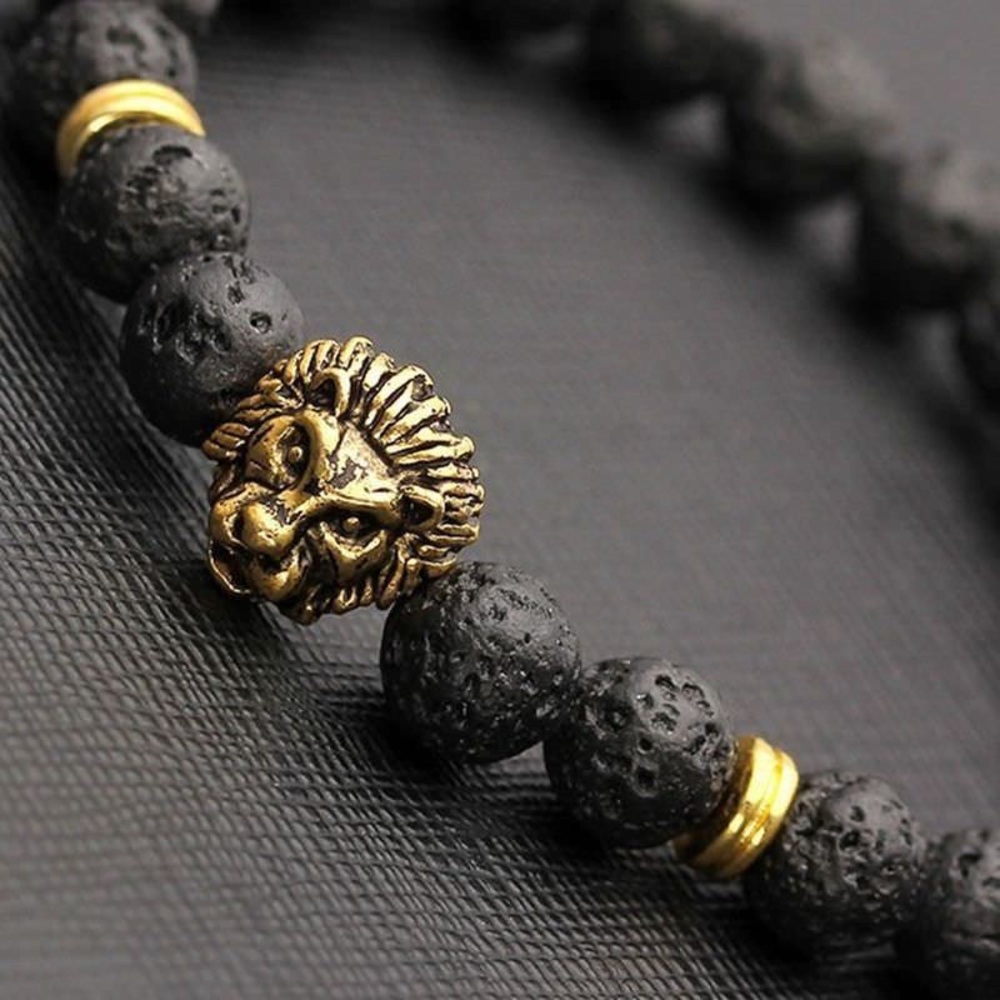 Lava Stone Lion's Head Bracelet - Picture 2 of 2